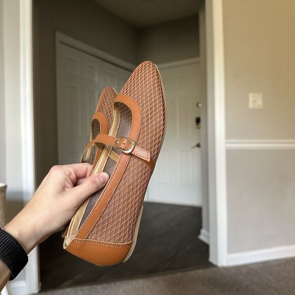 SAKS FIFTH AVENUE Brynn Leather & Mesh Flats In Brown Size 8.5 - Picture 9 of 14